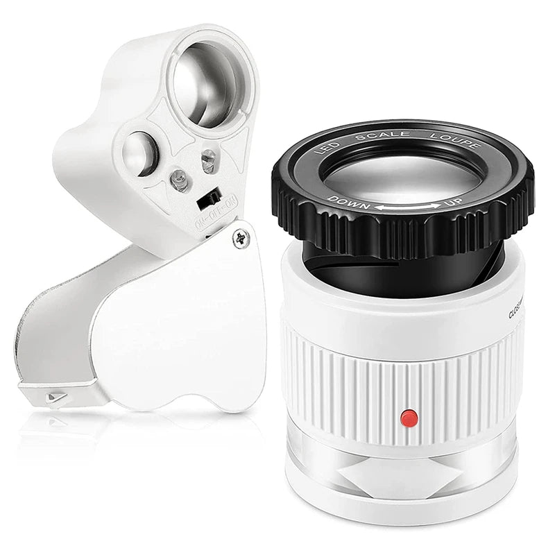 2Pcs LED Light Magnifying Glass Eye 30X Loupe Magnifier