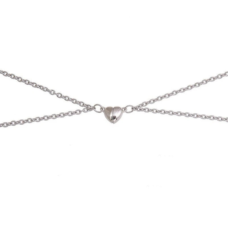 2Pcs Magnetic Couple Necklace Break Heart Pendant