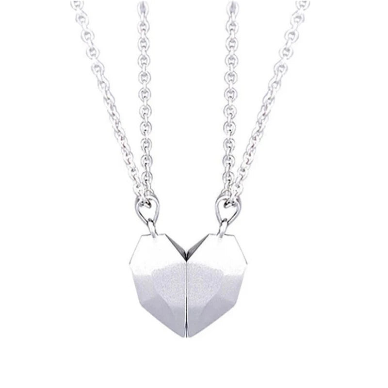 2Pcs Friendship Heart Pendant Couple Magnetic Distance Heart Necklace