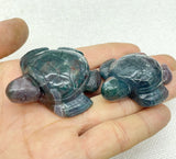 2Pcs Natural Gem Stone Quartz Crystal Lndian Agate Carved Sea Turtle Pendant
