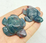 2Pcs Natural Gem Stone Quartz Crystal Lndian Agate Carved Sea Turtle Pendant