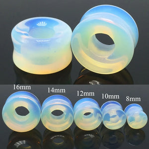 2Pcs Opal Stone Hollow Ear Tunnel Plugs Double Flared Ear Gauges Piercing