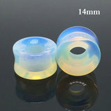2Pcs Opal Stone Hollow Ear Tunnel Plugs Double Flared Ear Gauges Piercing