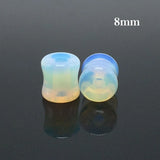 2Pcs Opal Stone Hollow Ear Tunnel Plugs Double Flared Ear Gauges Piercing