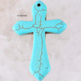 Natural Stone 29X44MM Red Green Howlite Cross Beads Pendant Necklace