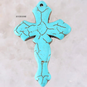 Natural Stone 29X44MM Red Green Howlite Cross Beads Pendant Necklace