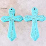 Natural Stone 29X44MM Red Green Howlite Cross Beads Pendant Necklace