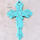 Natural Stone 29X44MM Red Green Howlite Cross Beads Pendant Necklace