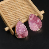2 Pcs Pink Druzy Quartz Stone Pendants for Jewelry Making DIY