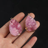2 Pcs Pink Druzy Quartz Stone Pendants for Jewelry Making DIY