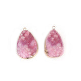 2 Pcs Pink Druzy Quartz Stone Pendants for Jewelry Making DIY