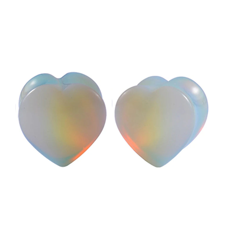 2Pcs Stone Teardrop Heart Ear Plugs Tunnel Flesh Earrings Gauges