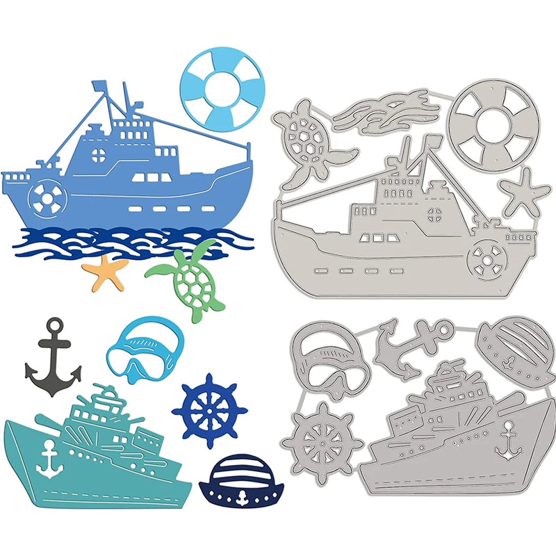 2Pcs Navy Metal Cutting Dies Warship for DIY Scrapbook Holiday Cards
