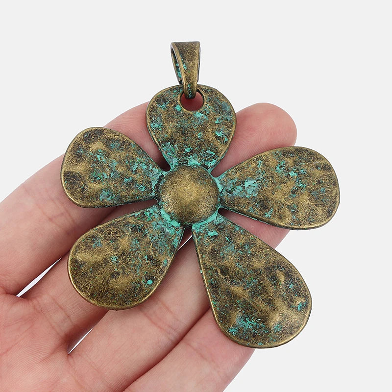 2Pcs Patina Sunflower Charms Pendant for DIY Necklace