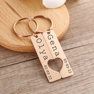 2Pcs Personalized Date Couples Keychain Stainless Steel Custom Anniversary Gift