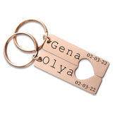 2Pcs Personalized Date Couples Keychain Stainless Steel Custom Anniversary Gift