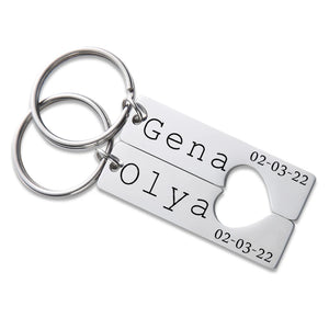 2Pcs Personalized Date Couples Keychain Stainless Steel Custom Anniversary Gift