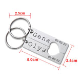 2Pcs Personalized Date Couples Keychain Stainless Steel Custom Anniversary Gift