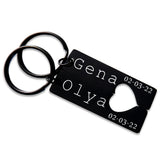 2Pcs Personalized Date Couples Keychain Stainless Steel Custom Anniversary Gift