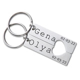 2Pcs Personalized Date Couples Keychain Stainless Steel Custom Anniversary Gift