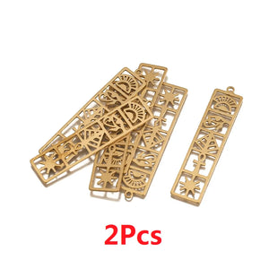 2Pcs Raw Brass Egyptian Symbol Charms Pyramid Sun Ankh Pendant