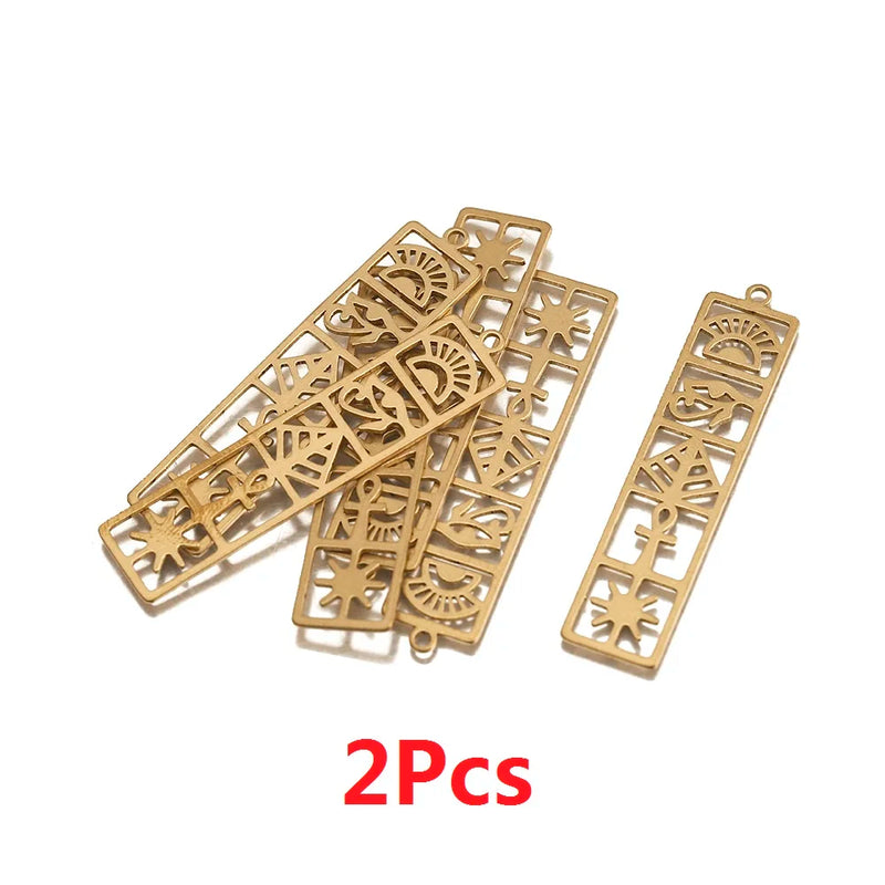 2Pcs Raw Brass Egyptian Symbol Charms Pyramid Sun Ankh Pendant