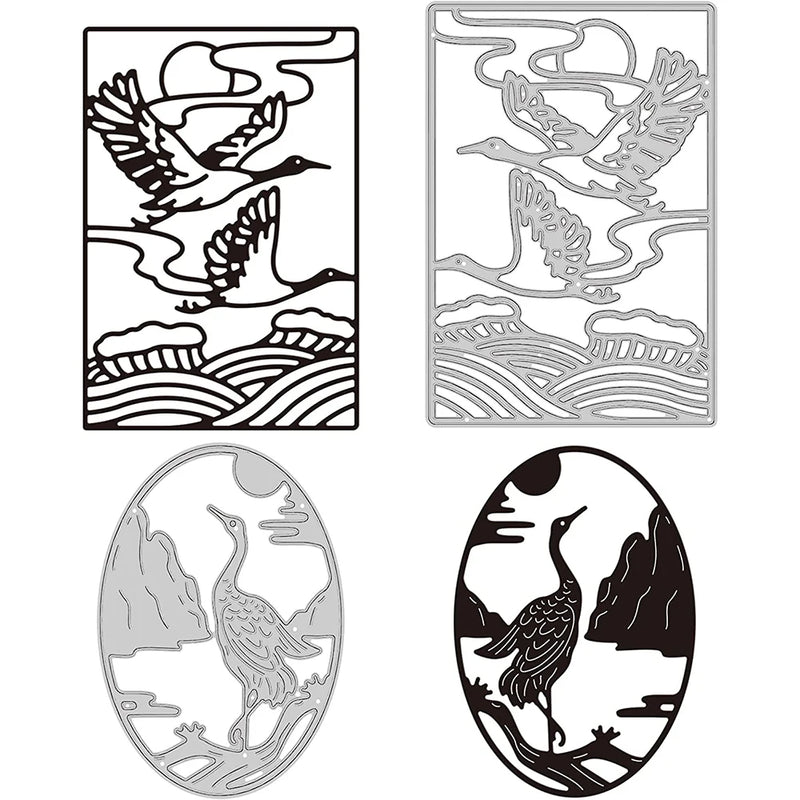 2Pcs Red-Crowned Crane Metal Cutting Dies for DIY Scrapbook Oriental Style
