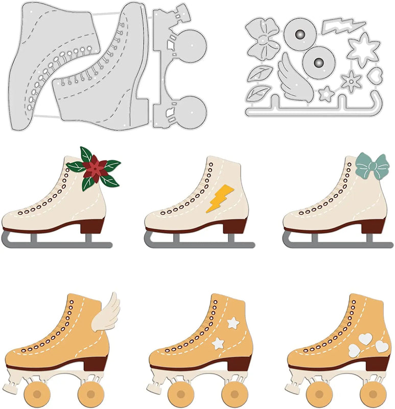 2Pcs Roller Skates Metal Cutting Dies for Scrapbook Cards Making