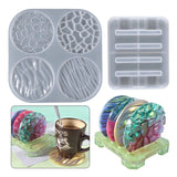2Pcs Round Coaster Sets Resin Molds Silicone Molds With Stand Holder