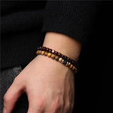 2Pcs/Set Natural Stone Bracelets Red Wood Beads Tiger Eye Agates Jewelry