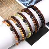 2Pcs/Set Natural Stone Bracelets Red Wood Beads Tiger Eye Agates Jewelry