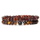 2Pcs/Set Natural Stone Bracelets Red Wood Beads Tiger Eye Agates Jewelry