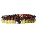 2Pcs/Set Natural Stone Bracelets Red Wood Beads Tiger Eye Agates Jewelry