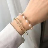 Baroque Pearl Chain Bracelets Hollow Geometric Bangles Femme Jewelry