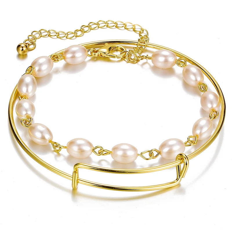 Baroque Pearl Chain Bracelets Hollow Geometric Bangles Femme Jewelry