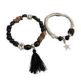 2Pcs/Set Smooth Ladies Bracelet with Faux Crystal Tassels