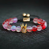 Couple Bracelets 8mm MoonStone Bead&CZ Crown Bracelet