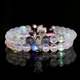 Couple Bracelets 8mm MoonStone Bead&CZ Crown Bracelet