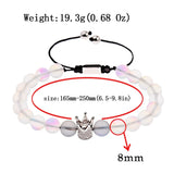 Couple Bracelets 8mm MoonStone Bead&CZ Crown Bracelet