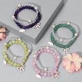 2Pcs/Set Rabbit Charm Bracelet Chalcedony Stone Bangle