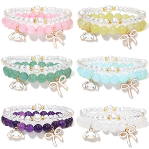 2Pcs/Set Rabbit Charm Bracelet Chalcedony Stone Bangle