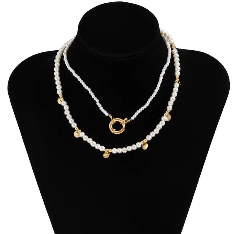 2Pcs/Set Pearl Choker Necklace Bridal Wedding Beaded Chain Jewelry