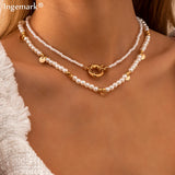 2Pcs/Set Pearl Choker Necklace Bridal Wedding Beaded Chain Jewelry