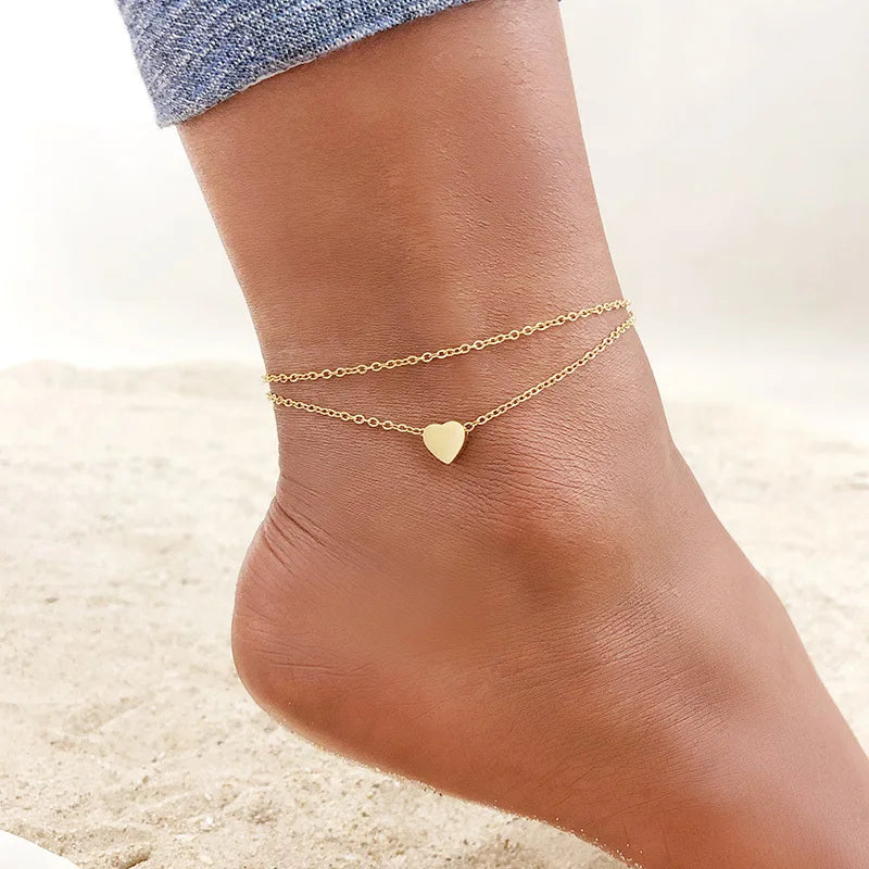 2Pcs Tone Stainless Steel Chain Anklet for Women