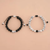 Stone Heart Beads Bracelets Set Men Women Elastic Rope Charm Bangle Anklet