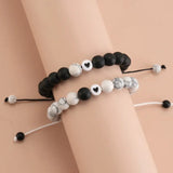 Stone Heart Beads Bracelets Set Men Women Elastic Rope Charm Bangle Anklet