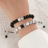 Stone Heart Beads Bracelets Set Men Women Elastic Rope Charm Bangle Anklet