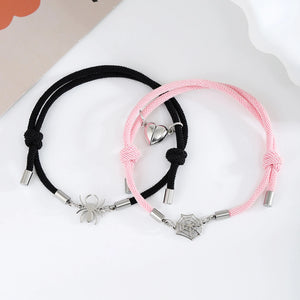 Braided Rope Spider Pendant Couple Bracelet Magnetic Heart Bangles
