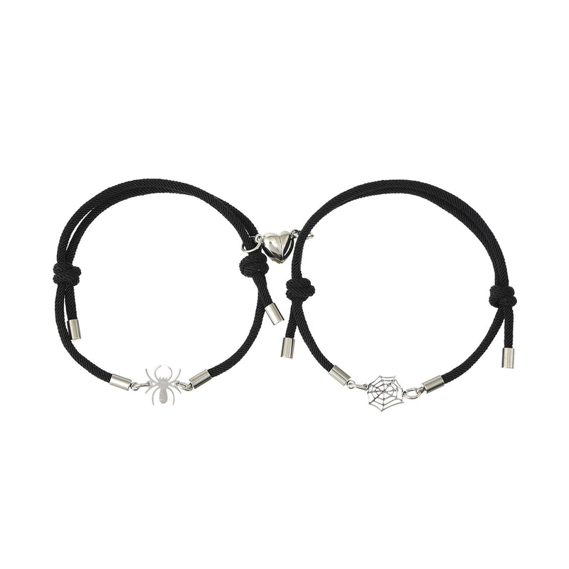 Braided Rope Spider Pendant Couple Bracelet Magnetic Heart Bangles