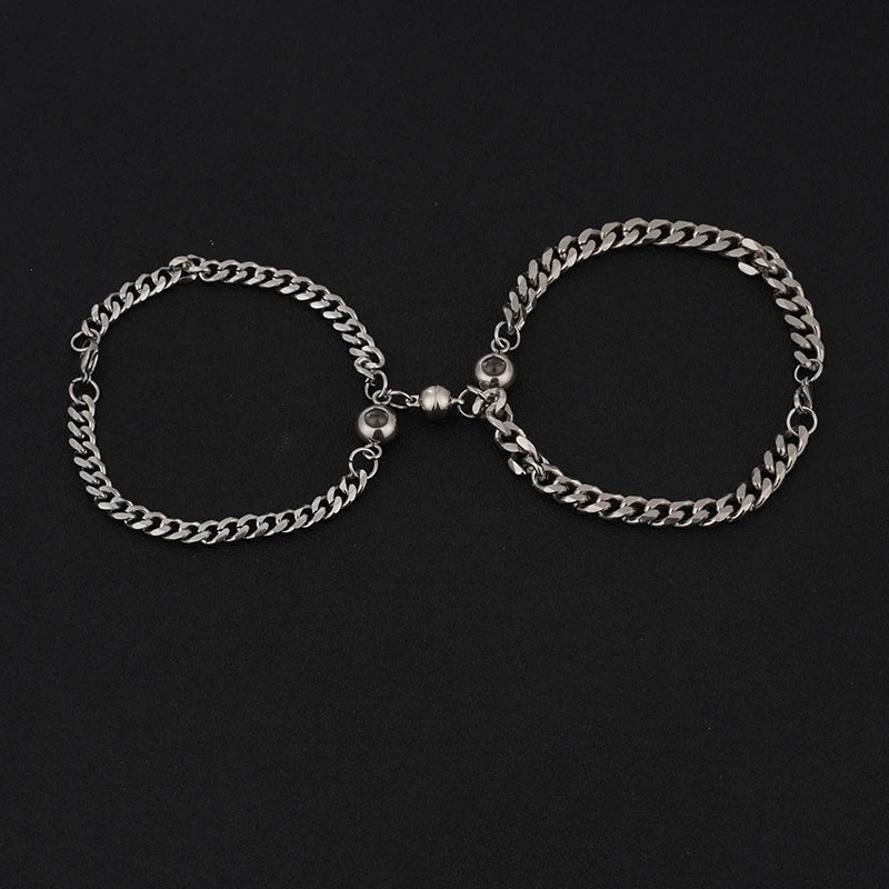 Heart Magnet Photo Bracelet Set for Couples